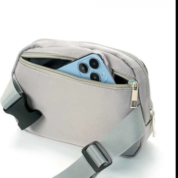 💙 Gray Double Pockets Release Buckle Adjustable Strap Fanny Pack - Picture 5 of 6